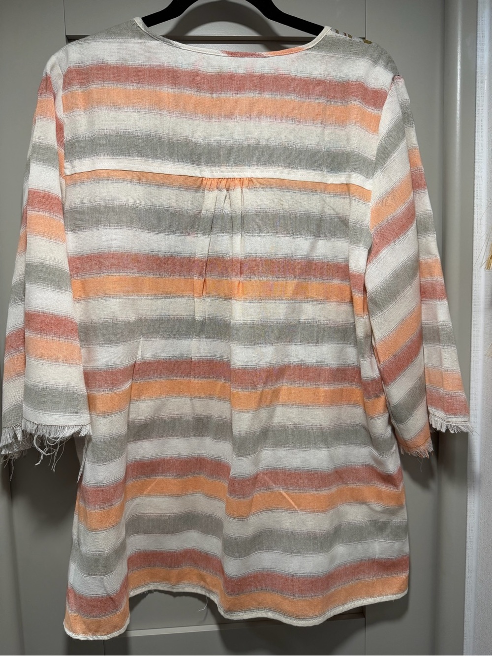 Aratta Peach and Cream Embroidered Striped Tunic - Picture 4 of 9